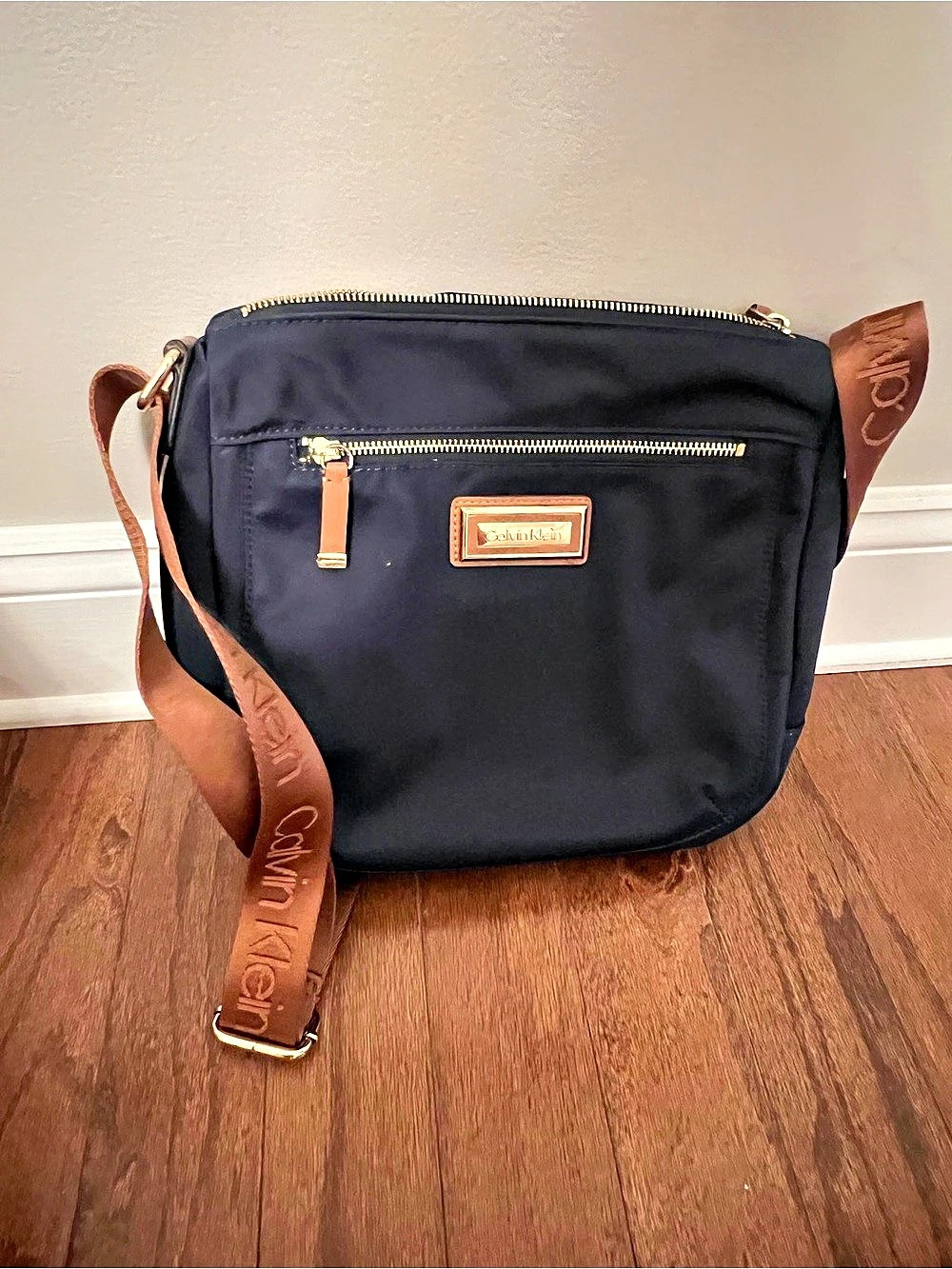 Calvin Klein Nylon Crossbody Bag in Blue & Brown Like New